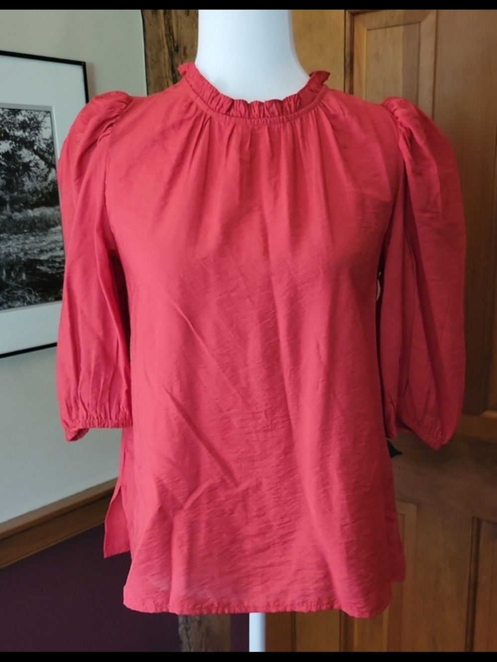 INDISKA Silk Puff Sleeve Blouse - Tomato Red